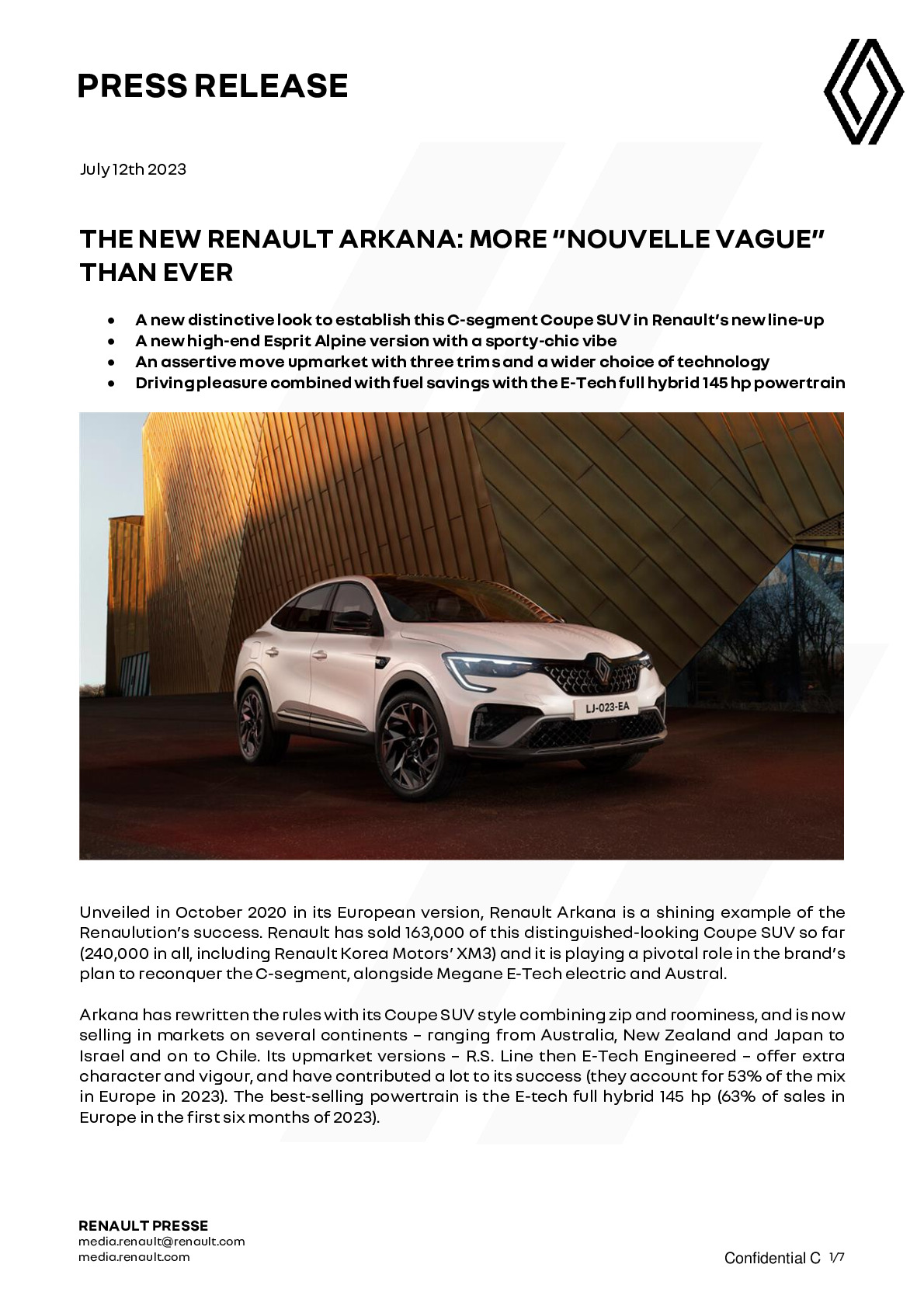 Renault Arkana E-Tech 145: le SUV coupé hybride - Luxembourg > A propos de  nous > News & presse > News